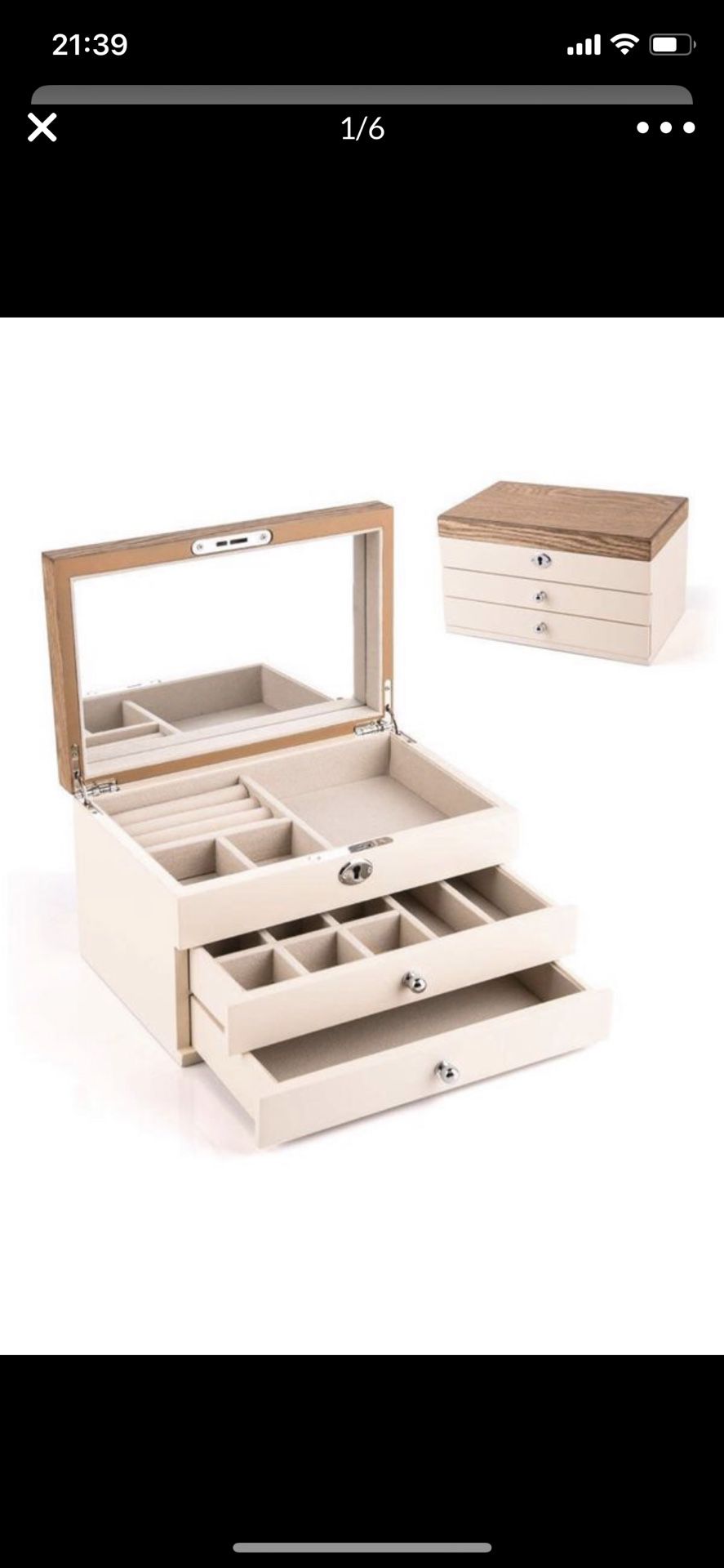 Brand new Wooden Jewelry Organizer Box,Lockable Mirrored Jewelry Storage Case for Necklaces Bracelets Earrings Rings Watches - Beige