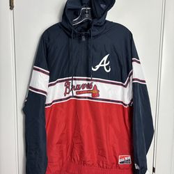 Men's Atlanta Braves New Era Quarter-Zip Hoodie Windbreaker Size Large