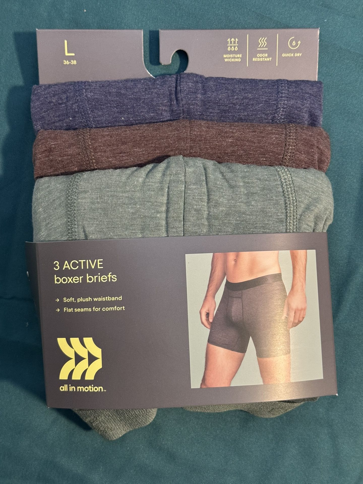 All in Motion 3pk Boxer Briefs Size L
