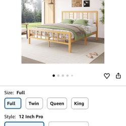 12 Inch Bamboo Wood Full Size Platform Bed Frame with Headboard and Footboard, Metal Slat Support