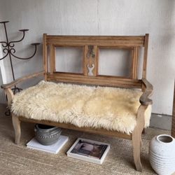 Antique sheepskin bench
