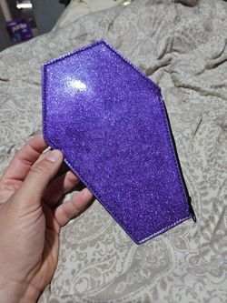 Love Pain And Stitches Purple Glitter Clutch