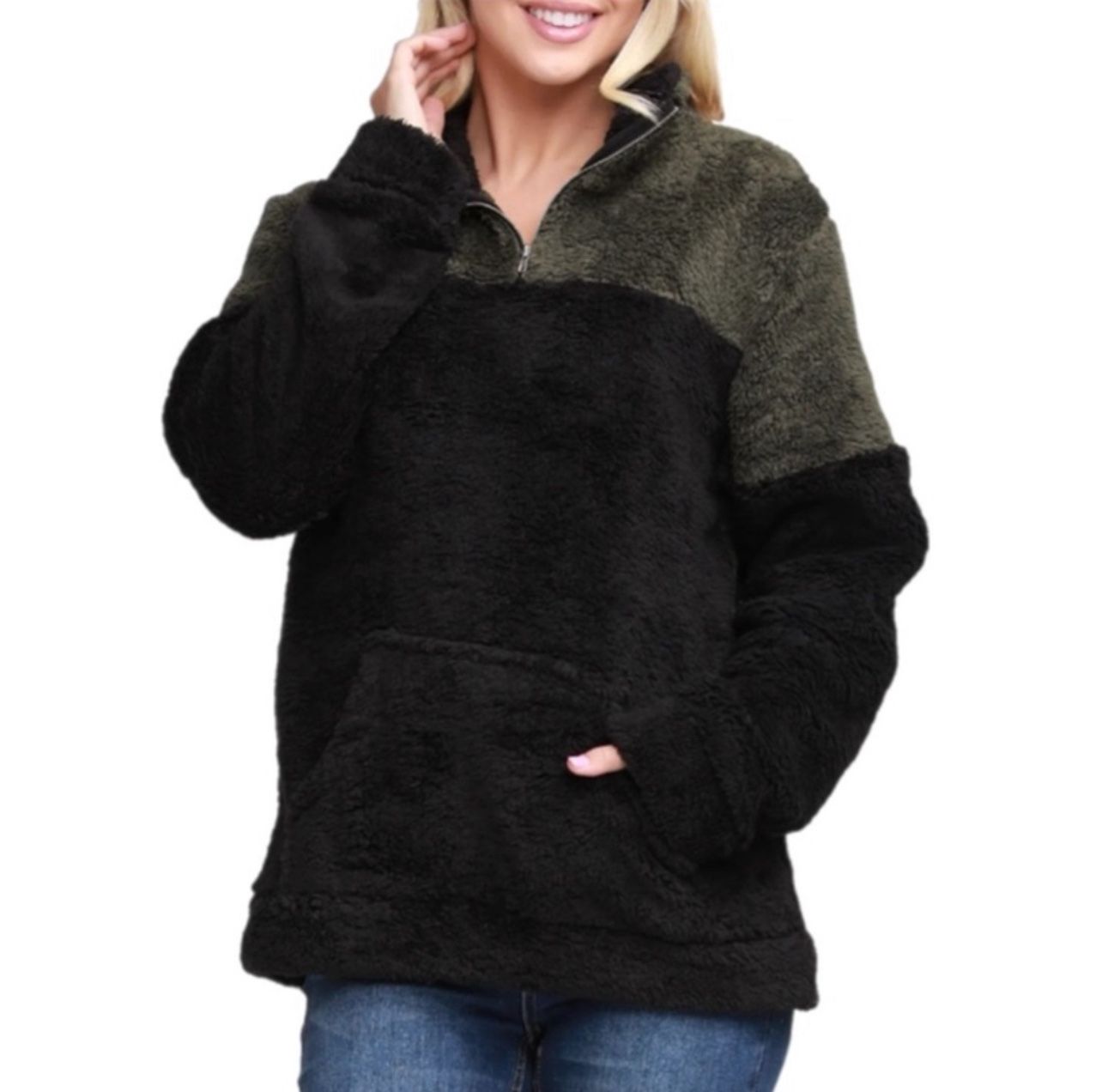 NWOT! Doublju Soft Sherpa Fleece Quarter Zip Pullover