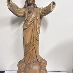 Sacred Heart Of Jesus Christ Wooden Sculpture Wall Hanging 33” 
