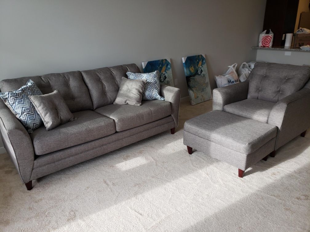 JAXON Grey Sofa, An Oversized Chair And Ottoman