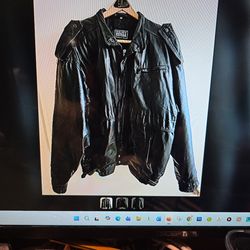 Leather Biker Jacket with Quilted Lining & Epaulets