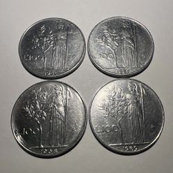 Lot Of 4 Old Vintage ITALY 100 LIRE Coins Featuring Years 1966 Through 1969