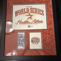 Framed 2005 Astros World Series  Ticket and Merch (Record Breaking Game-14 Innings)