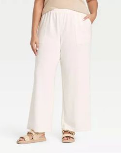 Women's Mid-Rise Sandwash Pull-On Knit Leisure Utility Pants - A New Day White 4X: Modal Blend, Elastic Waistband