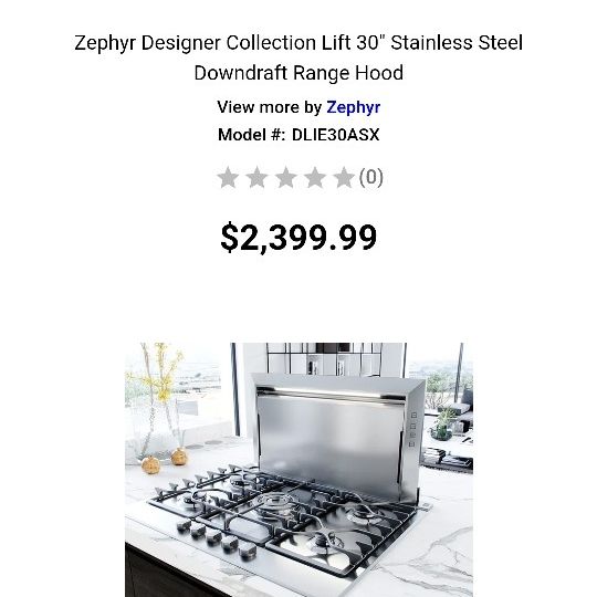 Zephyr Lift 30 Telescopic Convertible Downdraft System With, 56 OFF