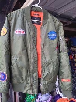 Olive Green Bomber Jacket with Patches