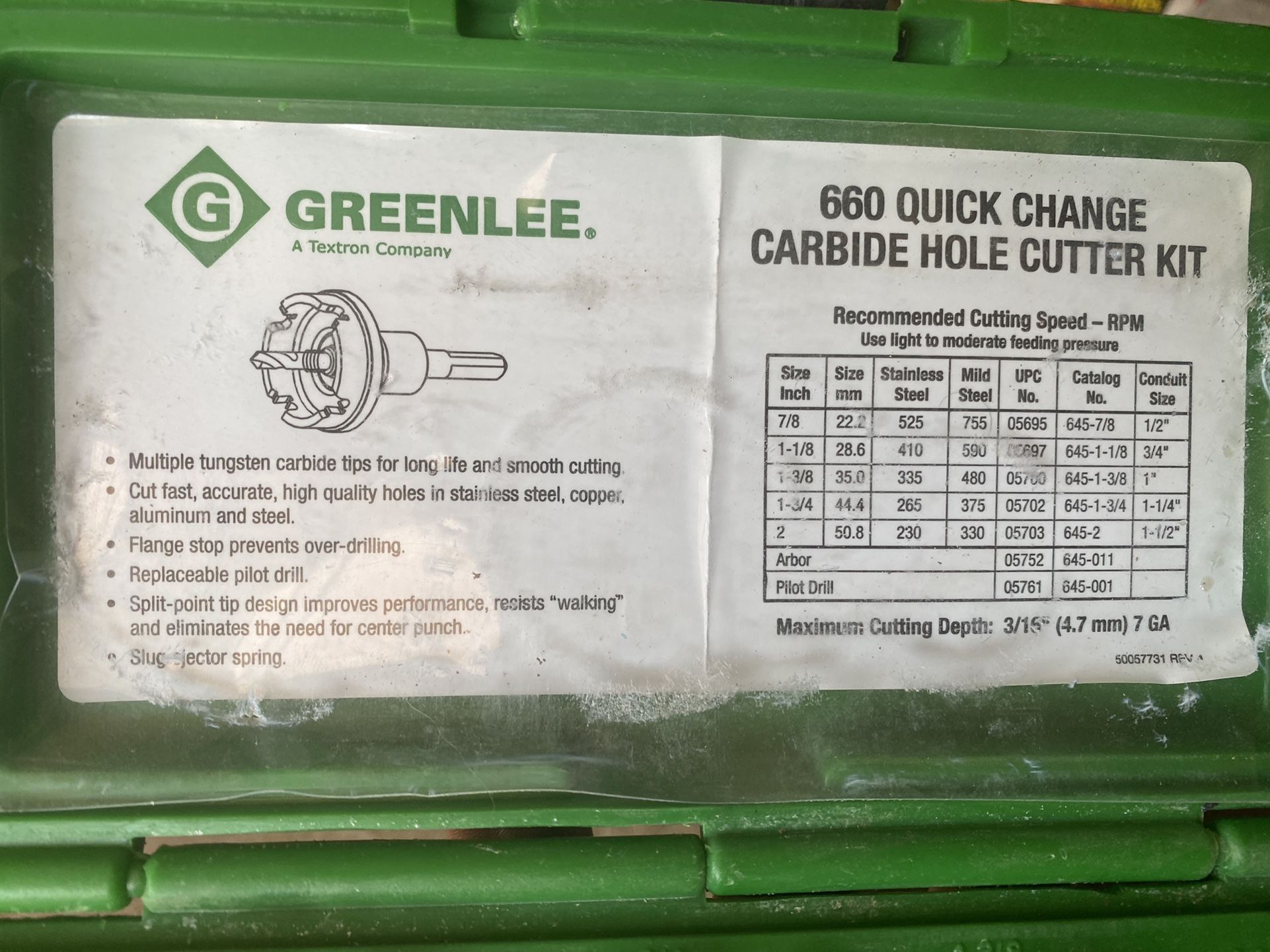 Greenlee 660 Quick Change Carbide Hole Cutter Kit