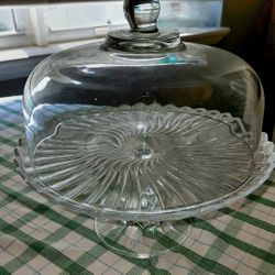  Crystal Cake stand w/ Dome cover 12"vintage!
