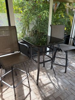 Outdoor Patio Bar Height Table & 2 Chairs Set