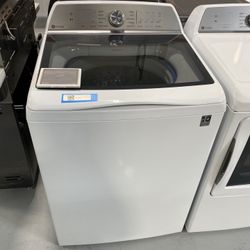 GE Profile White 5.0 Cu. Ft. Washer With Smarter Wash Technology And FlexDispense