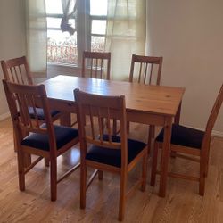 Wooden Dining Table + (6) Chairs 