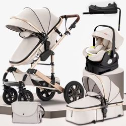 3 in 1 Baby Stroller,Baby Travel System,Baby Carriage 3in1 with Isofix Base,Foldable Newborn Pram,Reversible Standard Stroller