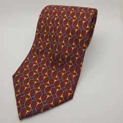 SISLEY MEN'S Chain Link TIE 100% SILK MADE IN ITALY Red Blue Gold