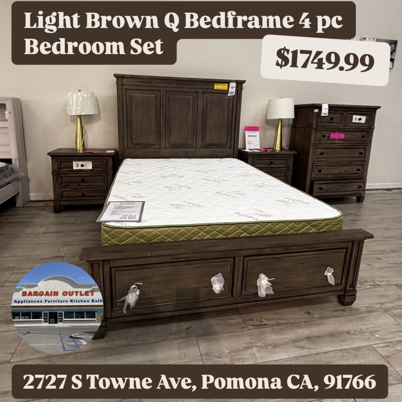 4-Piece Queen Bedroom Set β Light Brown (Floor Display) β $1,749.99 DEAL!