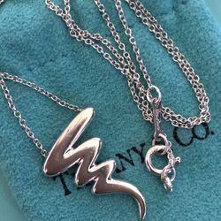 Tiffany & Co Silver 925 Paloma Picasso Scribble Zig Zag Pendant Necklace Vintage 