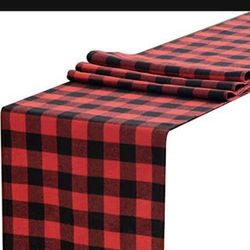 (2) A Set Of Red Buffalo Plaid Table Runners