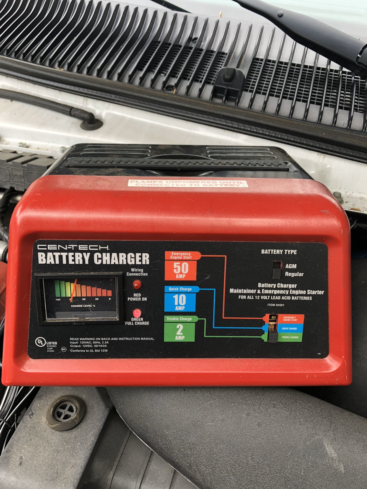 CenTech 60581 Manual Car Battery Charger with Engine Start, 10/2/50