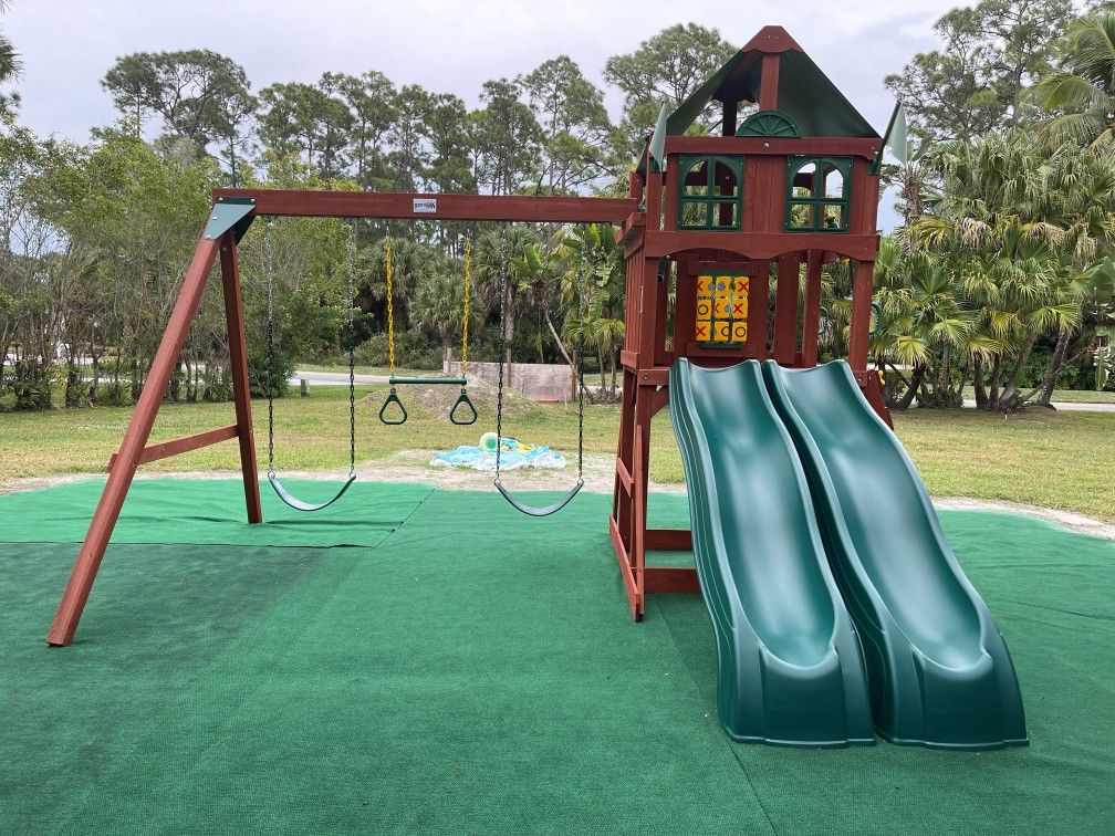 Swing Set - Outdoor Playstation With Slides Swing And Fort!