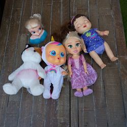 5 Pc Doll Toy Lot Girls Elsa Rapunzel 