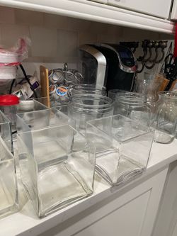 18 Glass Vases SQUARE, ROUND, JAR, Cylinder Various Sizes