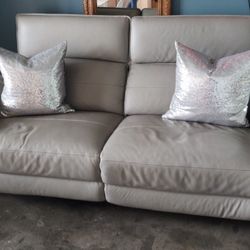 Double Reclining Gray Leather Sofa And Power Reclining Chair