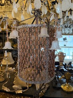 Handmade Embroidered Floral Crystal Mesh Pendant Lamp