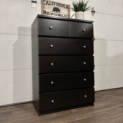 HUGE 6-Drawer IKEA Dresser w/ Silver Knobs + Glass Top