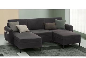 HOME Modular Sectional Sofa, Convertible 5-Seat U-Shaped Couch with Ottoman, Deep Seat, Sectional Couches for Living Room, Slate Gray ULCS063G01