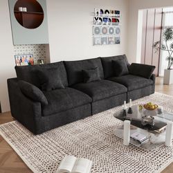 3 Seater Sofa with Pillows, Linen Blend Fabric Minimalist Deep Seat Sofa Couches for Living Room