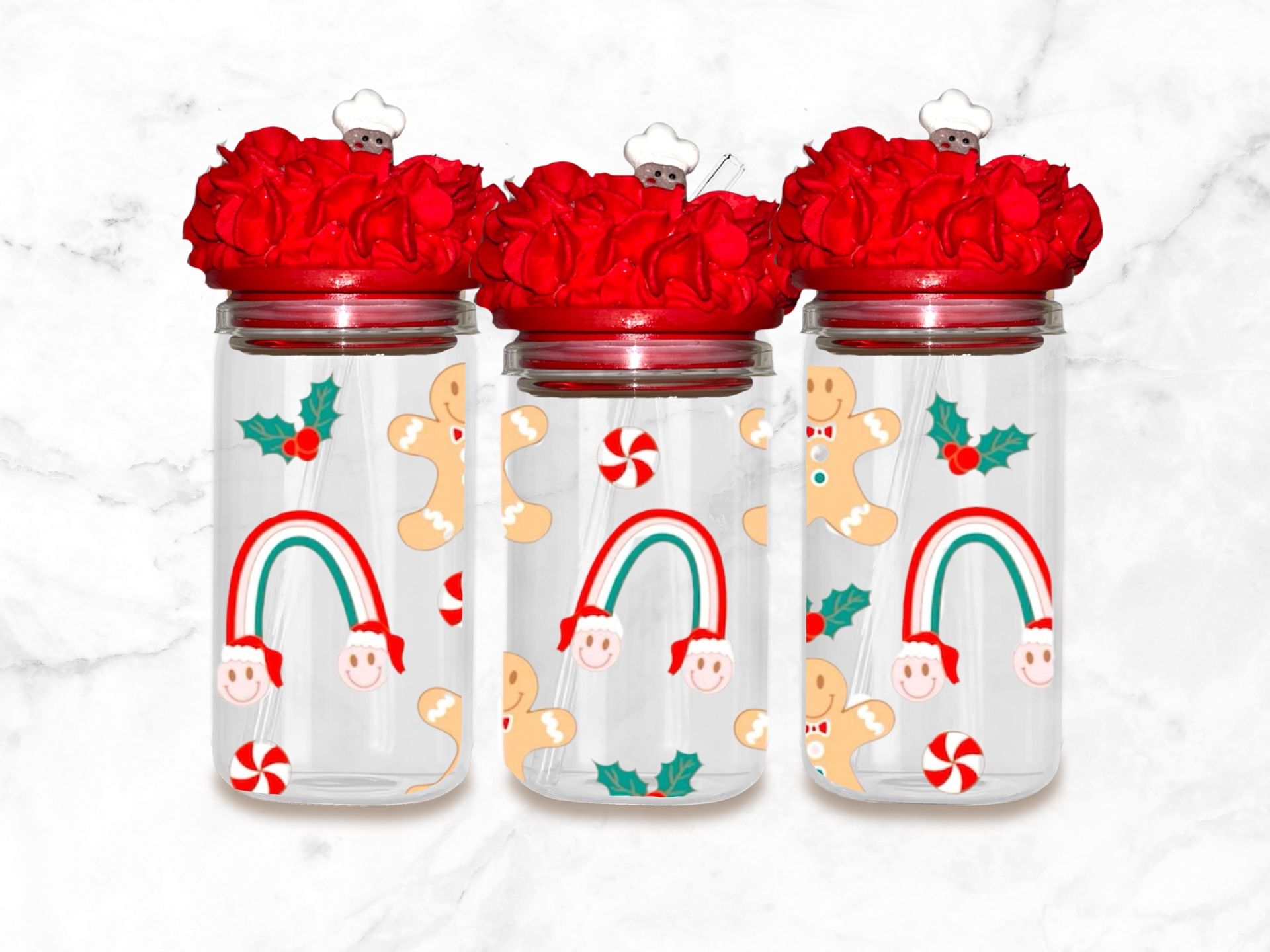 Handmade (Gingerbread-man) Glass 16oz Cup