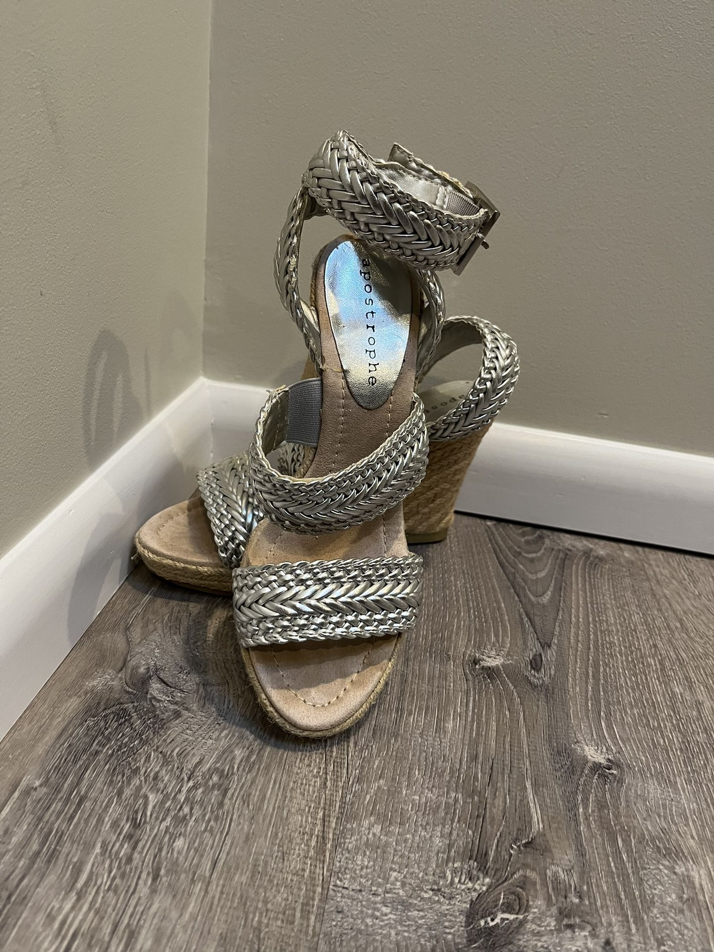 Silver Braided Audrey Wedges From Apostrophe Size 6 