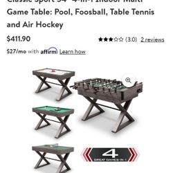 Classic Sport 54 4-in-1 Indoor Multi Game Table: Pool, Foosball, Table  Tennis and Air Hockey 