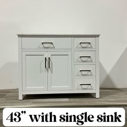 43” Solid wood Bathroom Vanity Cabinet Single Sink Stone Countertop