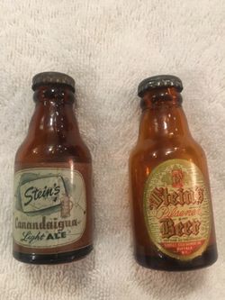 Rare miniature beer bottle salt and pepper shakers