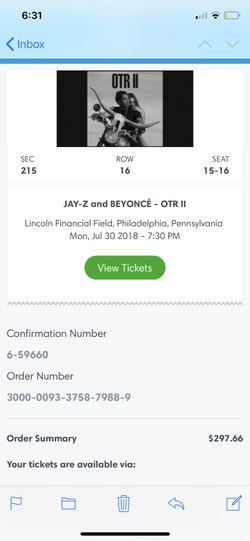 ON THE RUN TOUR 2 TICKETS!!!!!RETAIL PRICE!!!!$300$$$$