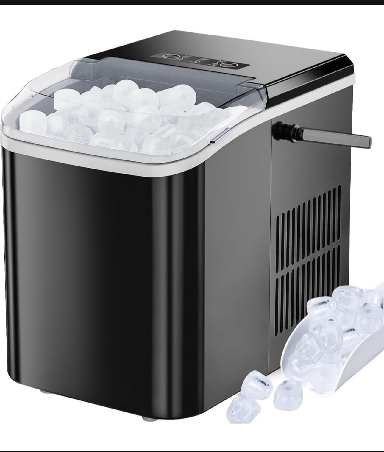 Ice Maker, Portable Countertop Icemaker Machine, Self Cleaning Quiet 2 Sizes Bullet Cubes Makers, 9 Cubes in 6 Mins, 26.5lbs/24Hrs with Ice Scoop, Bas
