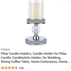 12 NEW Pillar Glass, Silver Candle Holders With Candles Included 
