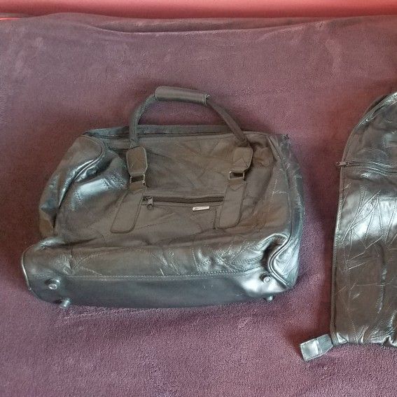 Genuine Black Leather Bag & Suit Garment/carry/travel Bag