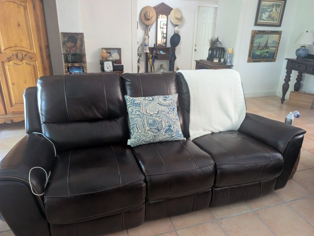 All Leather Brown Recliner 2 Seats Recline