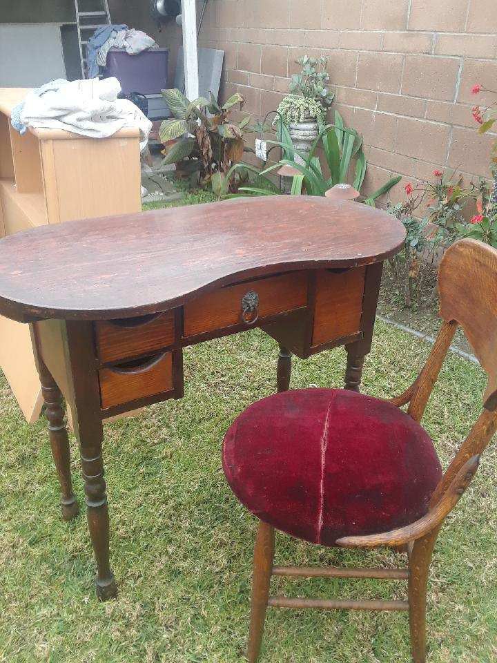 Antique Desk with Velvet Chair