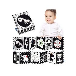 Baby First Soft Activity Cloth Book Set, High Contrast Black and White Interactive Crinkle Soft Book Bundle for Infant, Baby Early Education for Brain