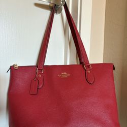 Red Coach Tote With Matching Wallet 