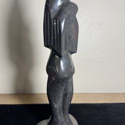 Vintage Hand Carved Stone Black Onyx Sculpture Mother & Baby Abstract 12”