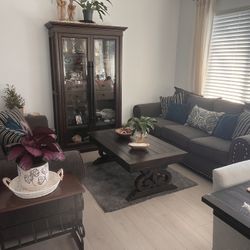 Charcoal Gray Couch Set (Sofa + Loveseat) + Pillows