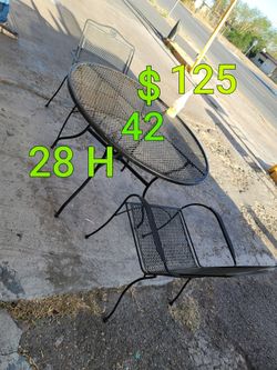 Metal Patio Table & 2 Chairs Good Condition 